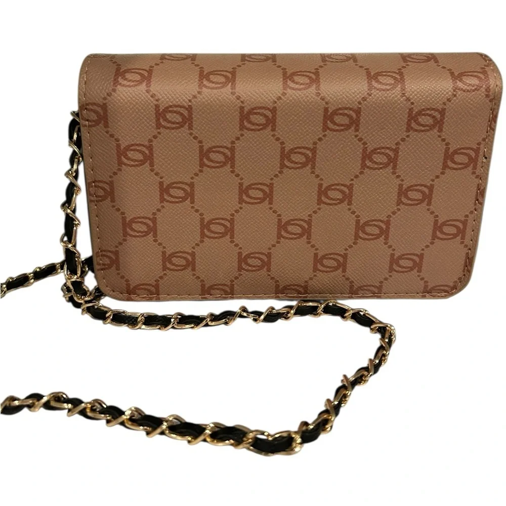 BEBE Leilani printed monogram Crossbody Shoulder Bag Almond